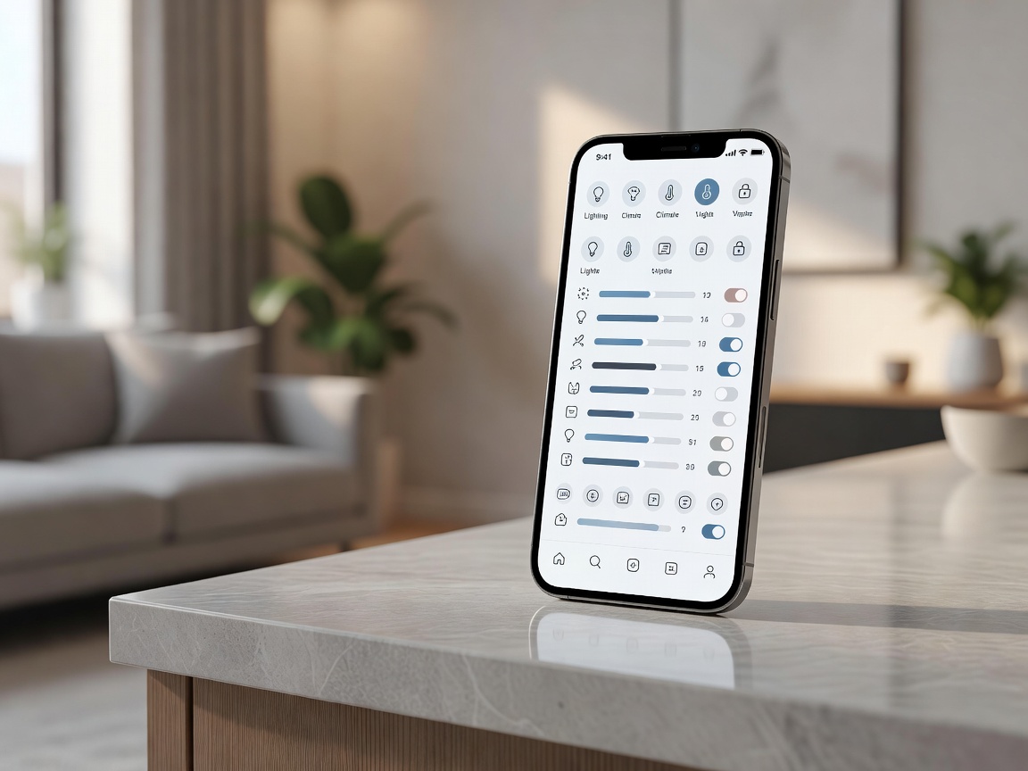 Smartphone displaying a smart home automation dashboard